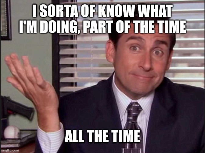 Michael Scott | I SORTA OF KNOW WHAT I'M DOING, PART OF THE TIME ALL THE TIME | image tagged in michael scott | made w/ Imgflip meme maker