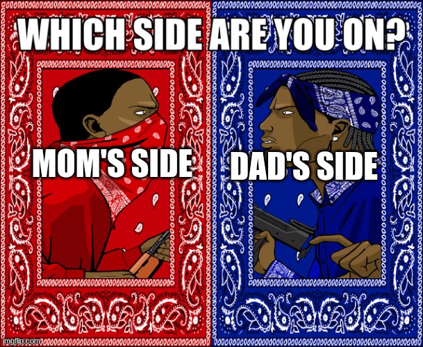 I choose mom's side. | MOM'S SIDE; DAD'S SIDE | image tagged in which side are you on,mom,dad | made w/ Imgflip meme maker