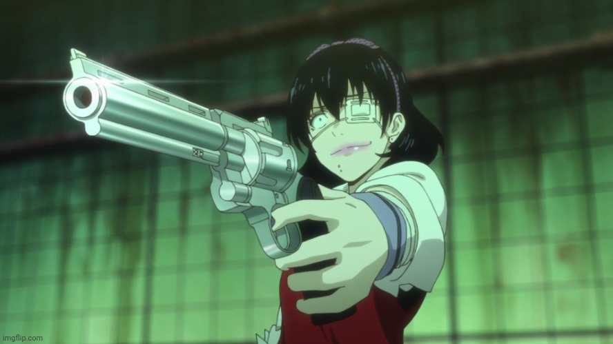 Midari Ikishima with gun | image tagged in midari ikishima with gun | made w/ Imgflip meme maker