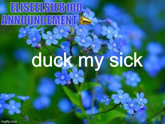 EliseElsie8100 Announcement | duck my sick | image tagged in eliseelsie8100 announcement | made w/ Imgflip meme maker