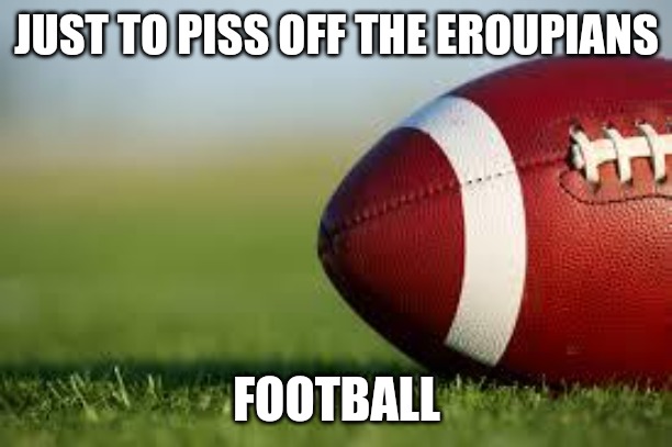 football field | JUST TO PISS OFF THE EROUPIANS; FOOTBALL | image tagged in football field | made w/ Imgflip meme maker