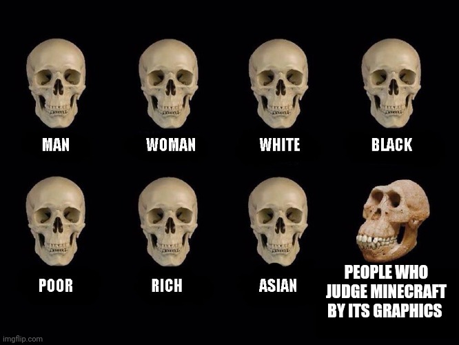 empty skulls of truth | PEOPLE WHO JUDGE MINECRAFT BY ITS GRAPHICS | image tagged in empty skulls of truth | made w/ Imgflip meme maker