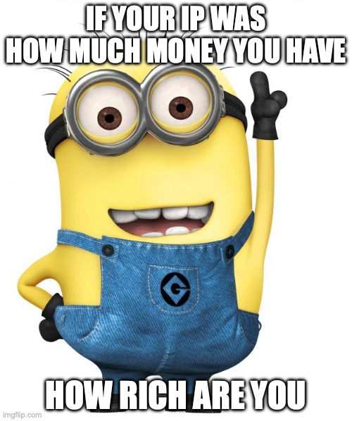 SUS | IF YOUR IP WAS HOW MUCH MONEY YOU HAVE; HOW RICH ARE YOU | image tagged in minions | made w/ Imgflip meme maker