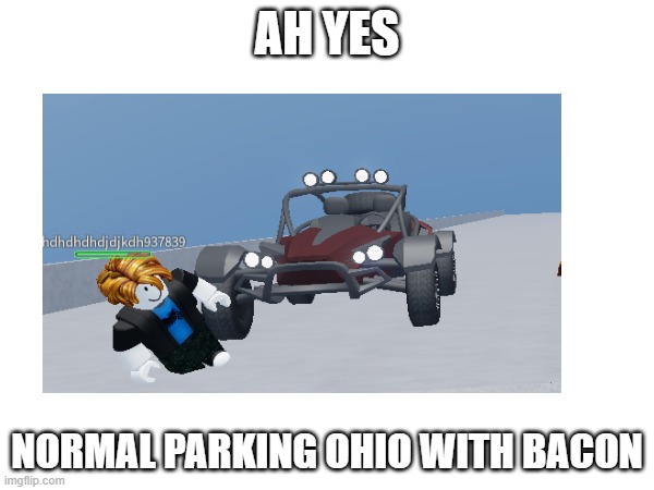 Normal Day In Ohio :SKULL | AH YES; NORMAL PARKING OHIO WITH BACON | image tagged in ohio,only in ohio,memes,meme,roblox meme | made w/ Imgflip meme maker