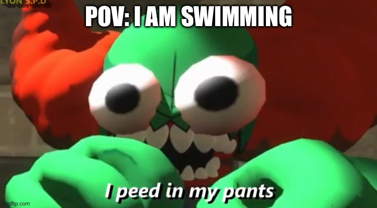 Tricky is suprised | POV: I AM SWIMMING | image tagged in i peed in my pants,tricky,memes | made w/ Imgflip meme maker