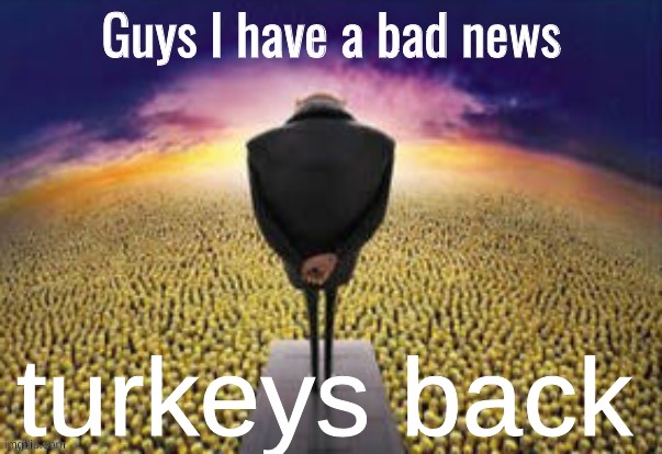 site mods, please ban him | turkeys back | image tagged in guys i have a bad news | made w/ Imgflip meme maker