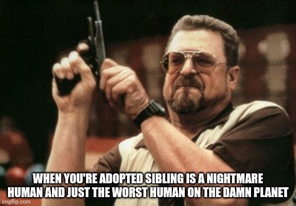 he is a bad influence on the youngest sibling, he bullies anybody that is different like ADHD and autism. | WHEN YOU'RE ADOPTED SIBLING IS A NIGHTMARE HUMAN AND JUST THE WORST HUMAN ON THE DAMN PLANET | image tagged in memes,am i the only one around here,i hate my adopted brother | made w/ Imgflip meme maker