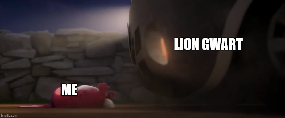 Truck causing rabbit to faint | LION GWART; ME | image tagged in truck causing rabbit to faint | made w/ Imgflip meme maker