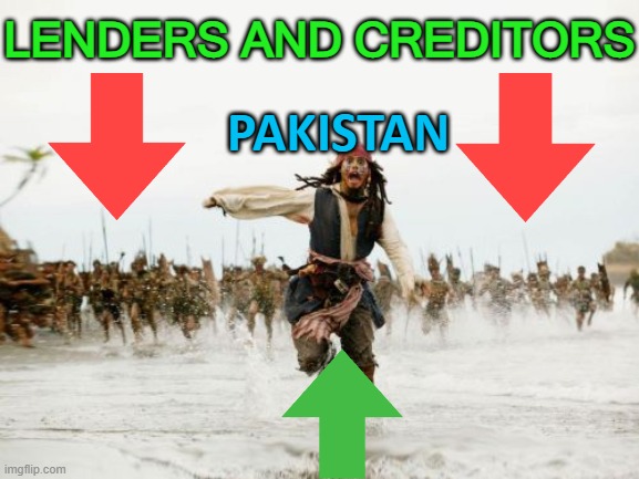 Lenders and Creditors | LENDERS AND CREDITORS; PAKISTAN | image tagged in memes,jack sparrow being chased | made w/ Imgflip meme maker