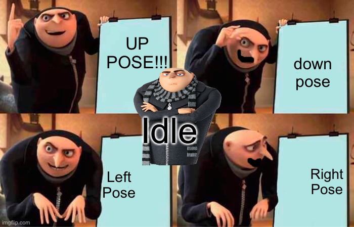 Fnf gru mod | UP POSE!!! down pose; Idle; Right
Pose; Left Pose | image tagged in memes,gru's plan | made w/ Imgflip meme maker