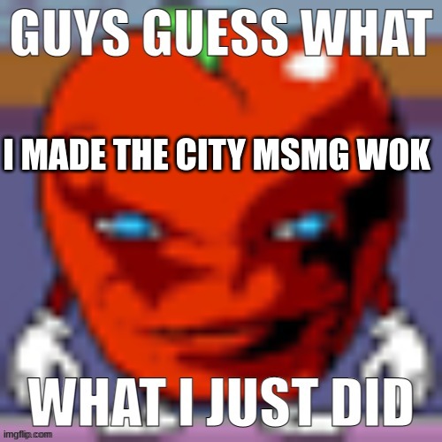 guess what i  did | I MADE THE CITY MSMG WOK | image tagged in guess what i did | made w/ Imgflip meme maker