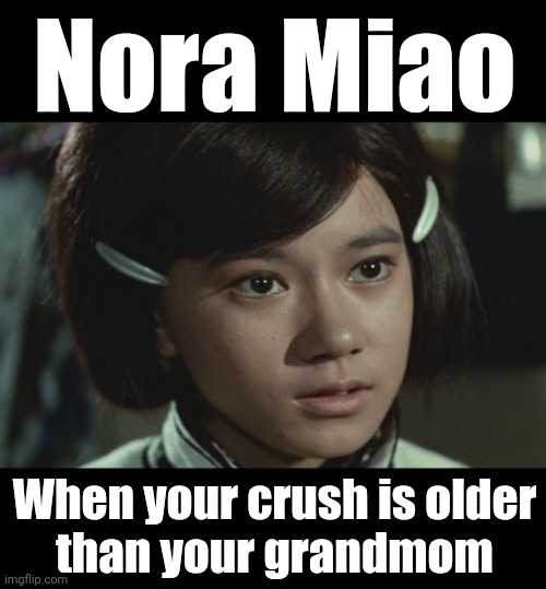 Nora Miao, co-star with Bruce Lee in some Kung Fu movies | Nora Miao; When your crush is older
than your grandmom | image tagged in memes,crush,nora miao,kung fu,bruce lee | made w/ Imgflip meme maker