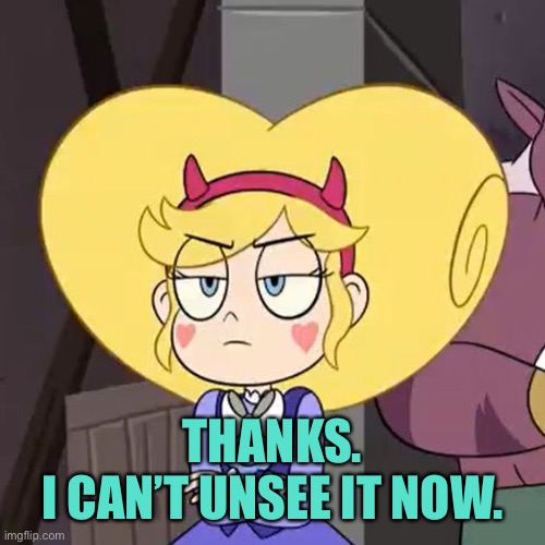 Star butterfly | THANKS.
I CAN’T UNSEE IT NOW. | image tagged in star butterfly | made w/ Imgflip meme maker