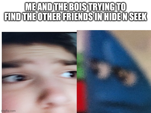 Hide n' seek | ME AND THE BOIS TRYING TO FIND THE OTHER FRIENDS IN HIDE N SEEK | image tagged in looking,funny haircut | made w/ Imgflip meme maker