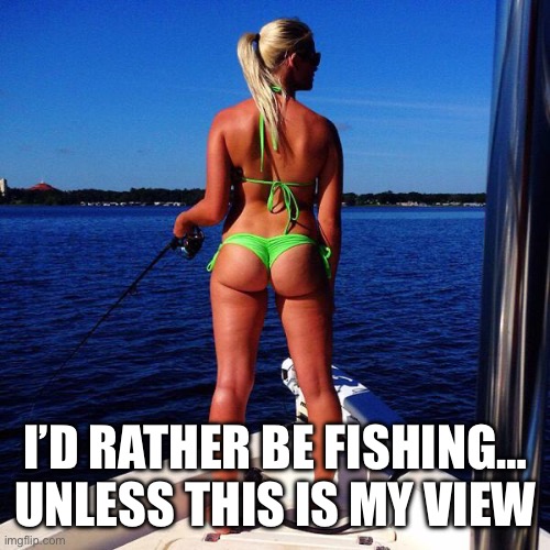 Rather Be Fishing? | I’D RATHER BE FISHING… UNLESS THIS IS MY VIEW | image tagged in fishing,booty,rather be fishing,maybe not,bikini | made w/ Imgflip meme maker