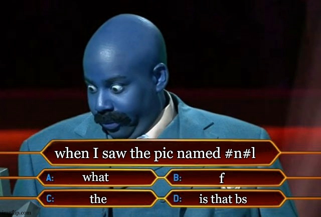 Who wants to be a millionaire? | when I saw the pic named #n#l what the f is that bs | image tagged in who wants to be a millionaire | made w/ Imgflip meme maker