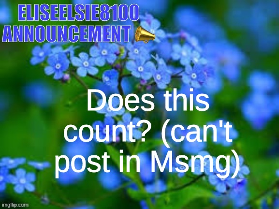 EliseElsie8100 Announcement | Does this count? (can't post in Msmg) | image tagged in eliseelsie8100 announcement | made w/ Imgflip meme maker