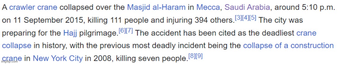 Deadliest crane collapse in history, AND IT OCCURRED ON 9/11?????????????????? | made w/ Imgflip meme maker