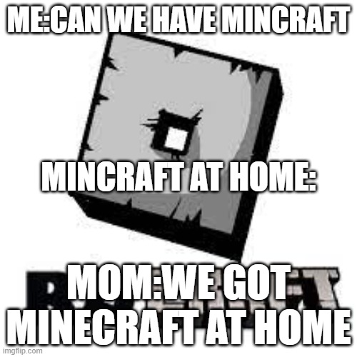 ME:CAN WE HAVE MINCRAFT; MINCRAFT AT HOME:; MOM:WE GOT MINECRAFT AT HOME | made w/ Imgflip meme maker