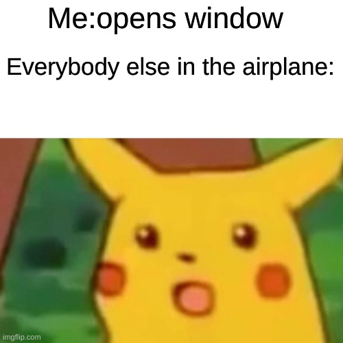 *gasp* | Me:opens window; Everybody else in the airplane: | image tagged in memes,surprised pikachu,airplane,window,pokemon | made w/ Imgflip meme maker