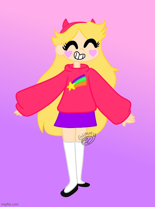 I drew Star in Mabel's outfit! (colored lineart is really hard... T-T) | image tagged in star butterfly,svtfoe,gravity falls,art,drawing | made w/ Imgflip meme maker