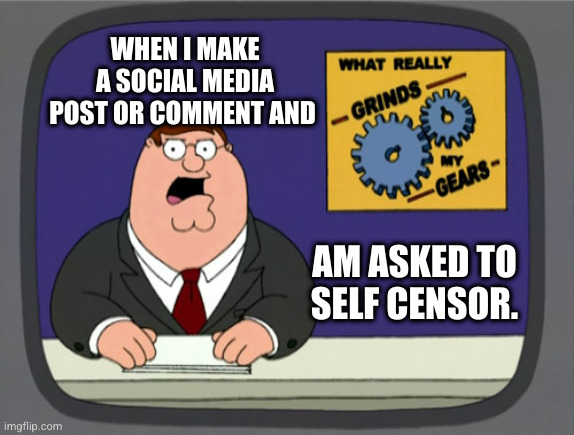 useless. who asked for such an asshole feature, and btw, proofreading your own shiz is a thing. | WHEN I MAKE A SOCIAL MEDIA POST OR COMMENT AND; AM ASKED TO SELF CENSOR. | image tagged in memes,peter griffin news | made w/ Imgflip meme maker