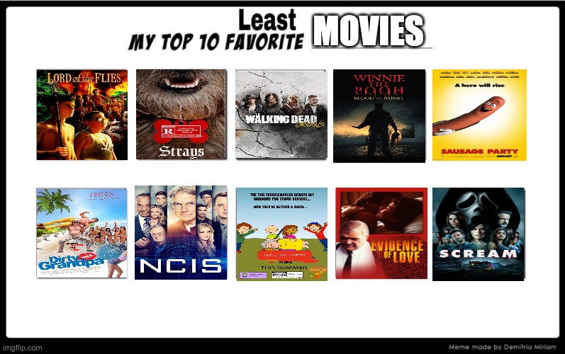 My Top 10 Least Favourite Movies | MOVIES | image tagged in meme template,top 10,movies | made w/ Imgflip meme maker