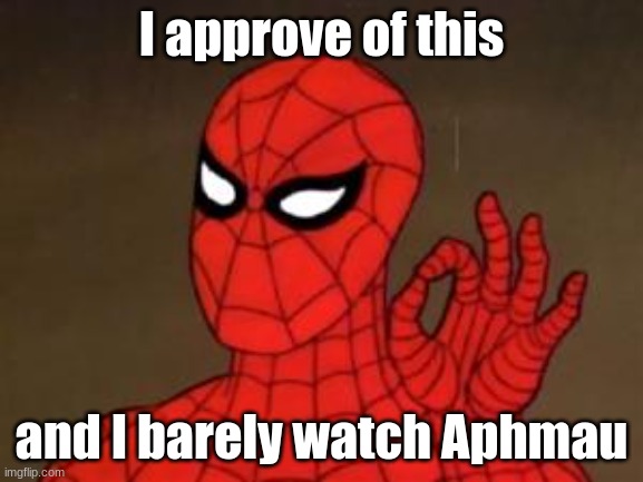 spiderman approves | I approve of this and I barely watch Aphmau | image tagged in spiderman approves | made w/ Imgflip meme maker