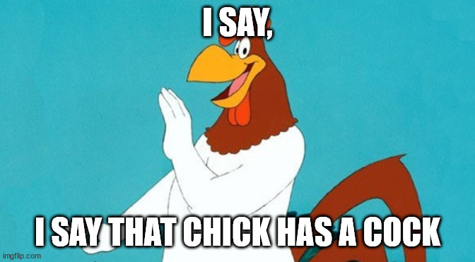 Rooster | I SAY, I SAY THAT CHICK HAS A COCK | image tagged in rooster | made w/ Imgflip meme maker