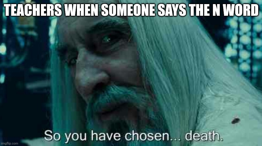 So you have chosen death | TEACHERS WHEN SOMEONE SAYS THE N WORD | image tagged in so you have chosen death | made w/ Imgflip meme maker