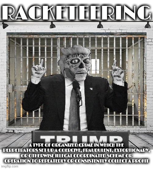 RACKET RING | RACKETEERING; A TYPE OF ORGANIZED CRIME IN WHICH THE PERPETRATORS SET UP A COERCIVE, FRAUDULENT, EXTORTIONARY, OR OTHERWISE ILLEGAL COORDINATED SCHEME OR OPERATION TO REPEATEDLY OR CONSISTENTLY COLLECT A PROFIT | image tagged in racketeering,organized crime,felony,extortion,deception,cheating | made w/ Imgflip meme maker