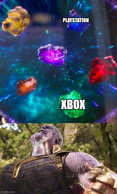 Thanos Infinity Stones | PLAYSTATION XBOX | image tagged in thanos infinity stones | made w/ Imgflip meme maker