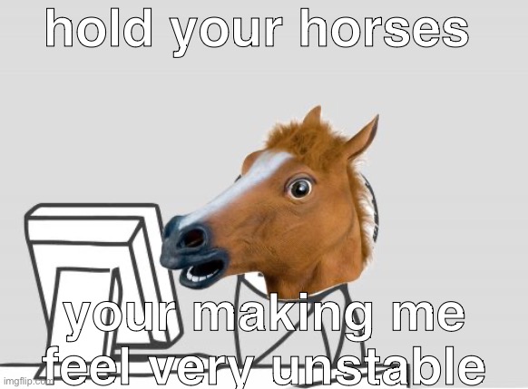 Horse meme | hold your horses; your making me feel very unstable | image tagged in memes,computer horse | made w/ Imgflip meme maker