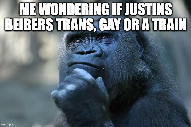 Deep Thoughts | ME WONDERING IF JUSTINS BEIBERS TRANS, GAY OR A TRAIN | image tagged in deep thoughts | made w/ Imgflip meme maker