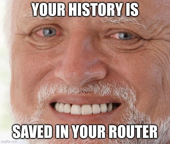 Hide the Pain Harold | YOUR HISTORY IS; SAVED IN YOUR ROUTER | image tagged in hide the pain harold | made w/ Imgflip meme maker