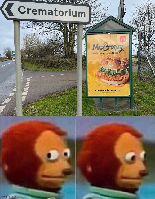 What is McDonalds doing | image tagged in monkey looking away,mcdonalds,mcdonald's,sign,cursed image,monkey puppet | made w/ Imgflip meme maker