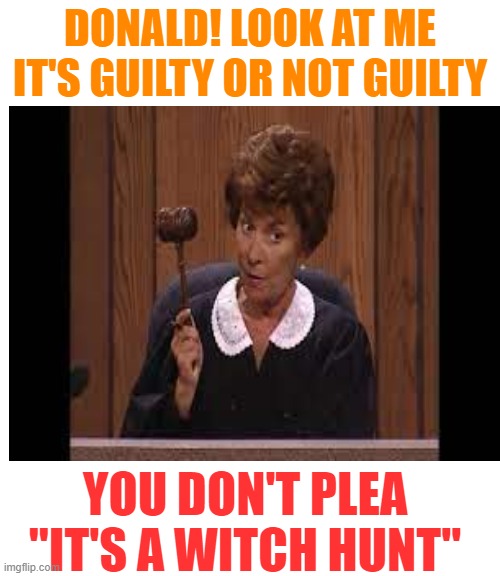 You stupid or something? | DONALD! LOOK AT ME
IT'S GUILTY OR NOT GUILTY; YOU DON'T PLEA ''IT'S A WITCH HUNT'' | image tagged in donald trump,nyc,maga,criminal,con man | made w/ Imgflip meme maker