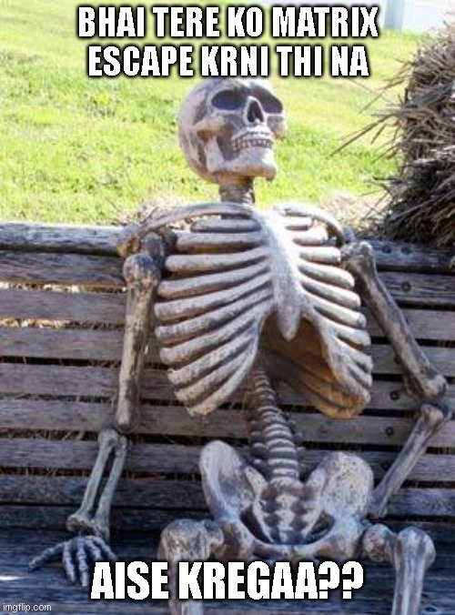 Waiting Skeleton | BHAI TERE KO MATRIX ESCAPE KRNI THI NA; AISE KREGAA?? | image tagged in memes,waiting skeleton | made w/ Imgflip meme maker