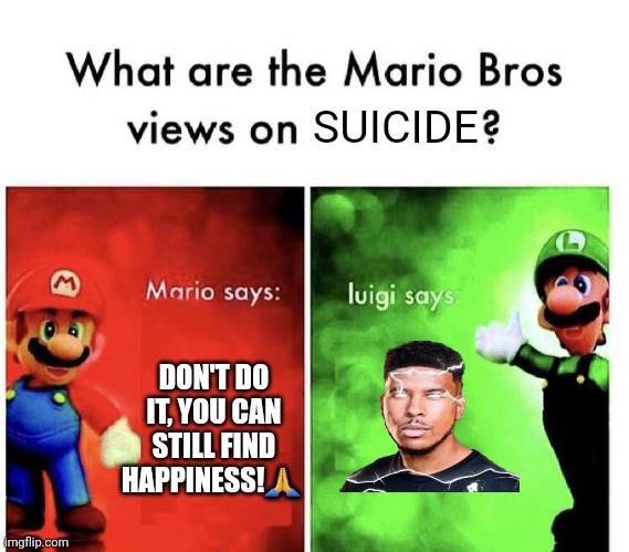You should funni lightning man yourself NOW! /j | SUICIDE; DON'T DO IT, YOU CAN STILL FIND HAPPINESS!🙏 | image tagged in mario bros views,/j | made w/ Imgflip meme maker