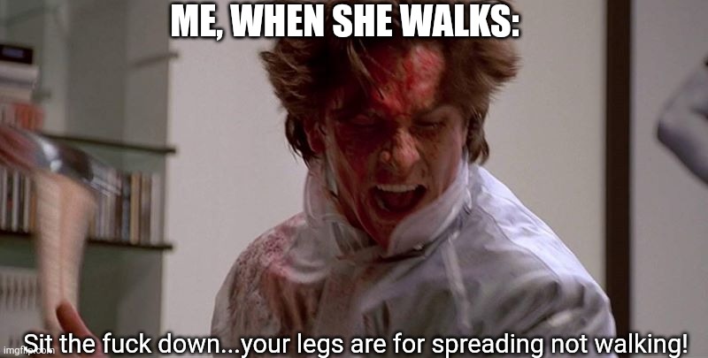 ME, WHEN SHE WALKS: Sit the fuck down...your legs are for spreading not walking! | made w/ Imgflip meme maker