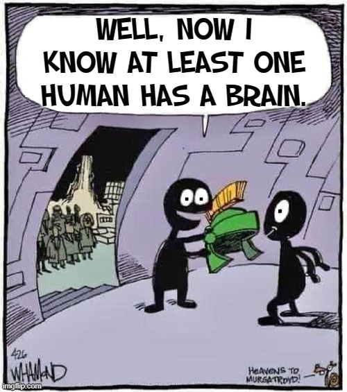 WELL, NOW I KNOW AT LEAST ONE HUMAN HAS A BRAIN. | made w/ Imgflip meme maker