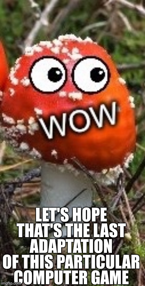 WoW Face Shroom | LET'S HOPE THAT'S THE LAST ADAPTATION OF THIS PARTICULAR COMPUTER GAME | image tagged in wow face shroom | made w/ Imgflip meme maker