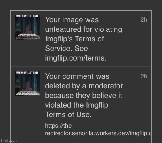 Test to see if I’m banned, also, it was a link to a rickroll | made w/ Imgflip meme maker
