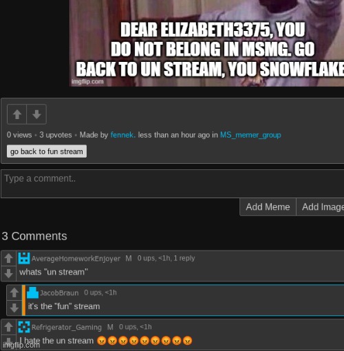 Un stream makes me angry (excuse me for my 2 year old behavior, it's just for extra weirdness) | made w/ Imgflip meme maker