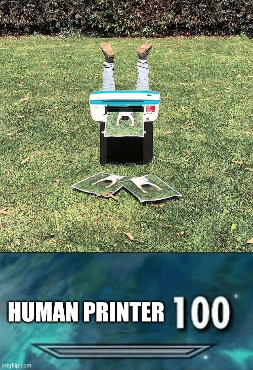 Human printer | HUMAN PRINTER | image tagged in skyrim skill meme,human,printer,printing,optical illusion,memes | made w/ Imgflip meme maker
