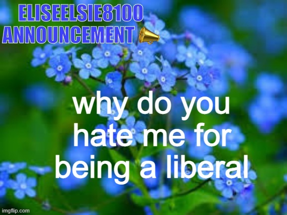 Idk | why do you hate me for being a liberal | image tagged in eliseelsie8100 announcement | made w/ Imgflip meme maker
