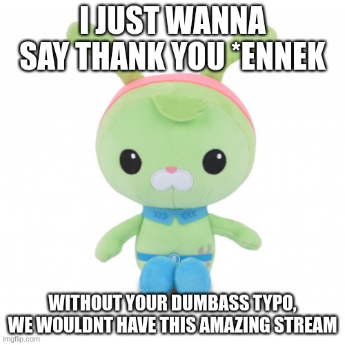 da gorl | I JUST WANNA SAY THANK YOU *ENNEK; WITHOUT YOUR DUMBASS TYPO, WE WOULDNT HAVE THIS AMAZING STREAM | image tagged in da gorl | made w/ Imgflip meme maker