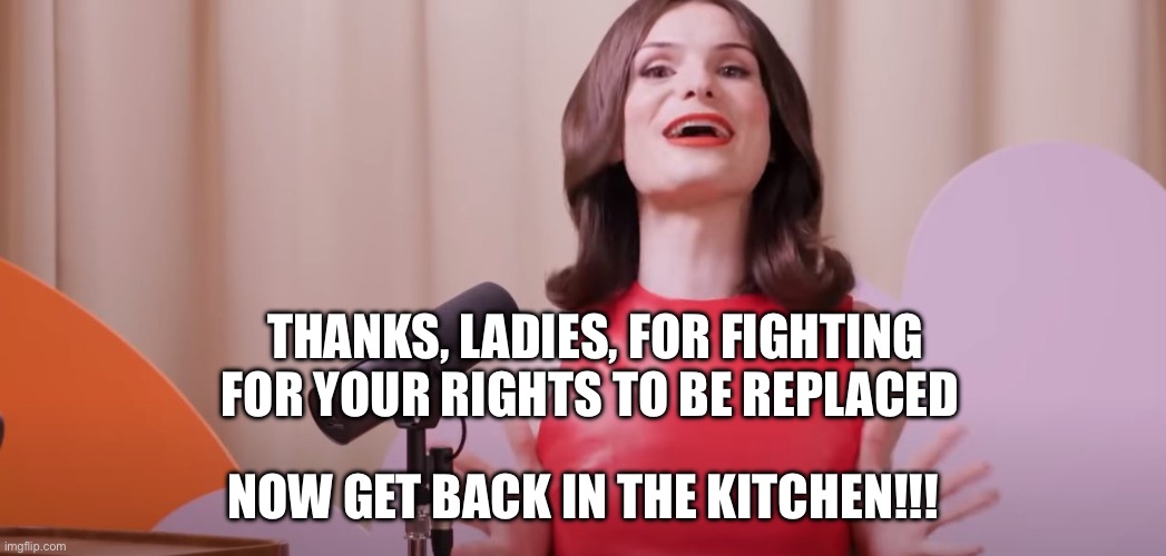 Dylan Mulvaney | THANKS, LADIES, FOR FIGHTING FOR YOUR RIGHTS TO BE REPLACED; NOW GET BACK IN THE KITCHEN!!! | image tagged in dylan mulvaney | made w/ Imgflip meme maker