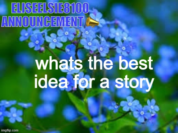 EliseElsie8100 Announcement | whats the best idea for a story | image tagged in eliseelsie8100 announcement | made w/ Imgflip meme maker