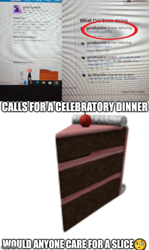 Couldn't find the 2010 red and white Roblox cake | CALLS FOR A CELEBRATORY DINNER; WOULD ANYONE CARE FOR A SLICE🧐 | image tagged in cake | made w/ Imgflip meme maker